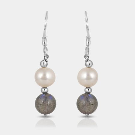 Natural Pearl & Labradorite stone dangle earring, Pure 925 Silver earring